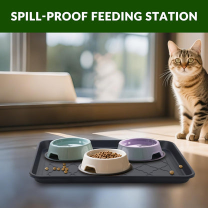 Finorder Multi-Purpose Boot Trays, Set of 2 Black All Weather Heavy Duty Shoe Trays, Pet Feeding Mat, Use for Indoor and Outdoor, 30" x 15" x 1.2"