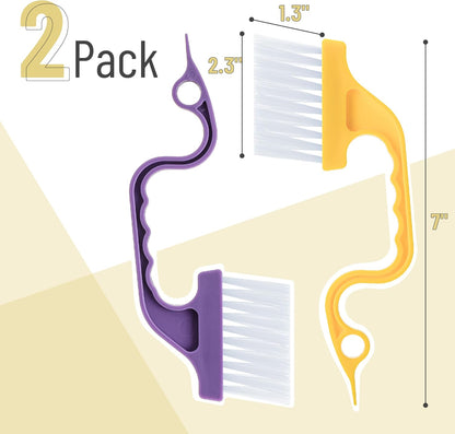 Slick- Window Track Cleaning Brush, 2 Pack, Blue Ergonomic Handle | Built-in Scraper, Multipurpose Window Track Cleaning Tool for Sliding Doors, Windows, Corners, Dust, Dirt & Narrow Gaps