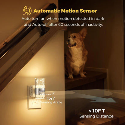 L LOHAS LED Motion Sensor Night Light,Dimmable Night Lights Plug into Wall, 2 Pack Acrylic Nightlight with 0-100 LM Adjustable Brightness, 3000K Plug in Night Light for Bathroom Hallway