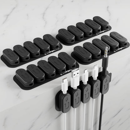 Chargeworx Magnetic Cable Clips - Cord Holder Organizer, No Drill Self-Adhesive Base, Cable Organizer, Repositionable Magnetic Clips, 5-Pack, USB-C Lightning Micro-USB, Desk Nightstand Wall Car, Black