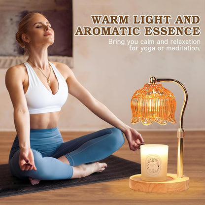 Funistree Flower Candle Warmer Lamp with Timer, Dimmable Candle Lamp Warmer, Christmas Birthday Gifts for Women Mom Her, Housewarming Home Decor, Lotus Wax Warmer for Yankee Candles - Lily Amber