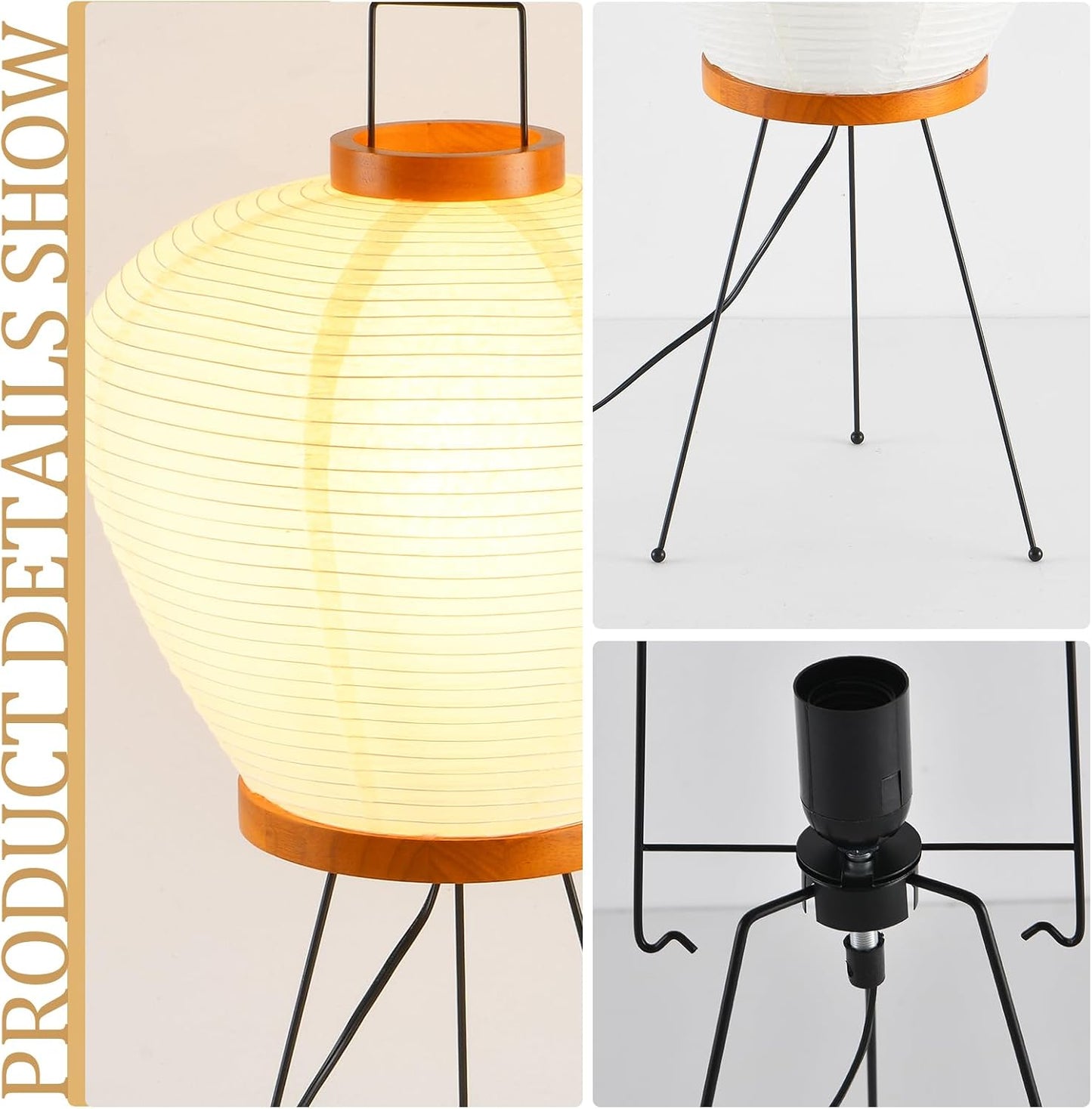 13" Rice Paper Floor Light,Nordic Design Rice Floor Lamp,Round Paper Lantern Bedside Light,Living Room Desk Lamp Bedrooms Paper Desktop Lamp