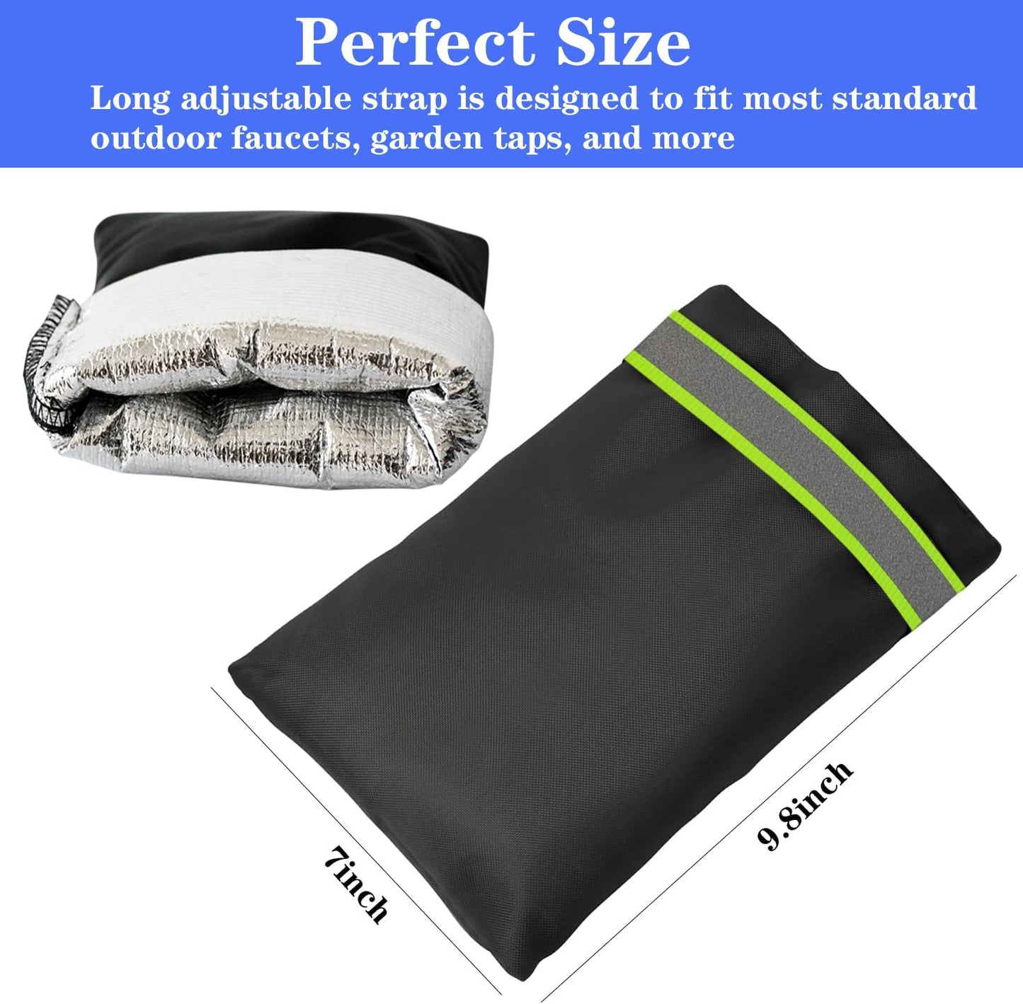 Outdoor Faucet Covers for Winter Freeze Protection, 7”W x 9.8”H Reusable Thicker Hose Bib Insulation Cover Waterproof & Frost Free Outside Spigot Cover Winter Insulated Covers with Reflective Strips