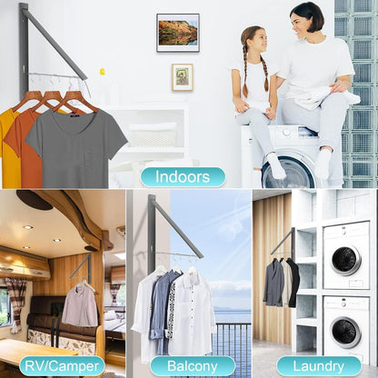 No Drill Wall Mounted Drying Rack 65 lb Aluminum, White | Wall rack folds flat to 0.39 inch. Holds 8-11 shirts. Pearl white finish for apartment, bathroom, RV, dorm.