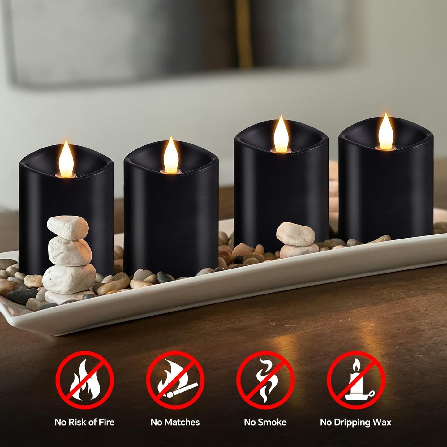 3x4 Flickering Flameless Candles Set of 3,Real Wax Pillar LED Candles,with Timer,4 inch Flameless Candles with Remote,for Party Wedding Holiday Home Decor,Ivory