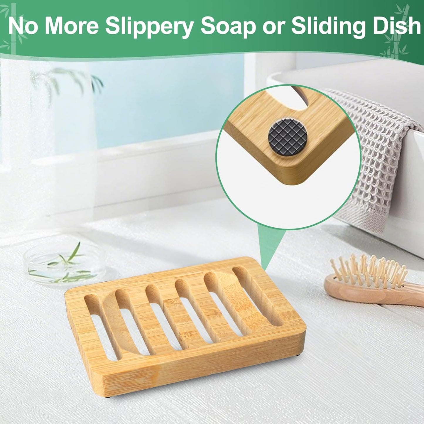 2 Pack Wooden Soap Holder Bamboo Soap Dish for Shower with Self Draining Tray Natural Bar Soap Holder and Soap Saver for Bathroom Kitchen Sink