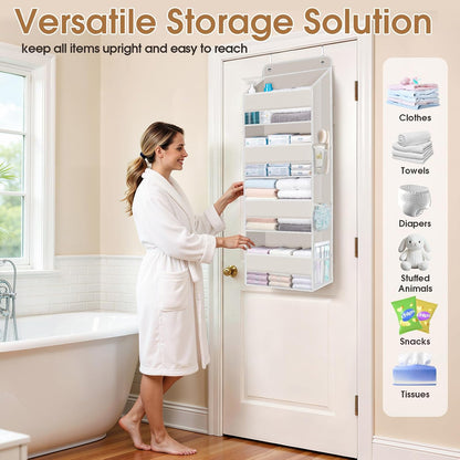 WISELIFE Over The Door Organizer Storage with 4 Large Pockets Door Hanging Organizer with Clear Windows behind The Door Storage for Nursery Bedroom Bathroom Pantry Closet and Baby Essentials Dark Grey