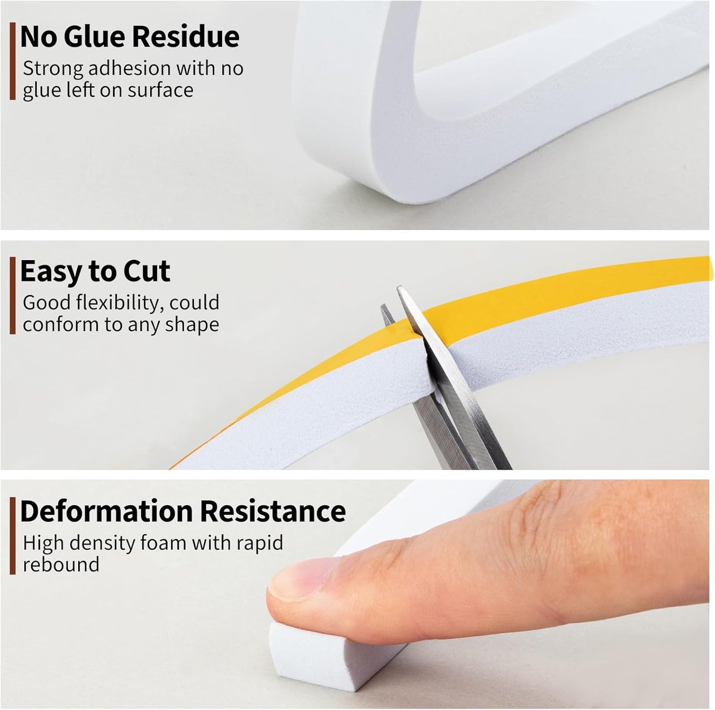 Yotache Weather Stripping Door Seal Strip White 3/8" x1/8", 50Ft Total, Foam Insulation Tape Gasket for Door Frame and Windows, 3 Rolls x 16.5Ft