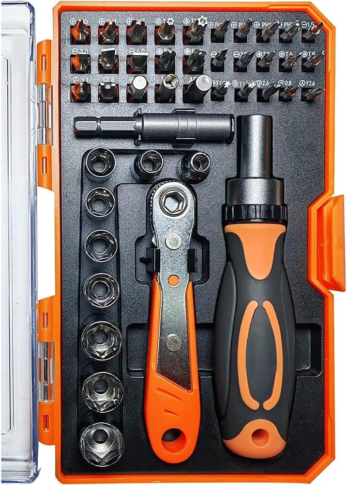 TOOLMAK 61pcs Ratcheting Screwdriver, Socket & Precision Bit Set | Cr-V Steel, Rotatable Handle, Storage Case Included, Ideal for Bike, Watch & Glasses Repair