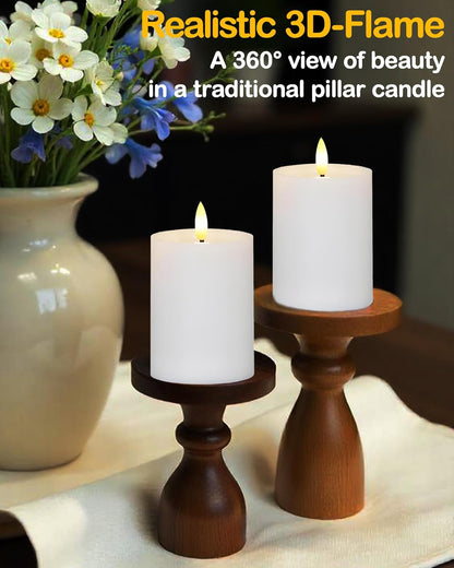 Gmnee 3"x6" Outdoor Waterproof Flameless Candles with Remote and Timers, LED Candles, Battery Operated Candles, Electric Fake Pillar Candles for Patio, Porch, and Lanterns Decor (White, Plastic)