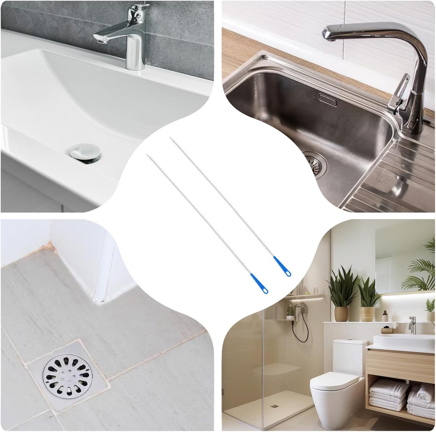 2pcs Sink Drain Cleaner Brush, 23.62 Inches Snake Cleaning Flexible Drain Brush, Long Pipe Drains Clog Remover Hair Cleaning Tool for Toilet, Kitchen Sink, Bathroom Tub, Shower, and Sewer