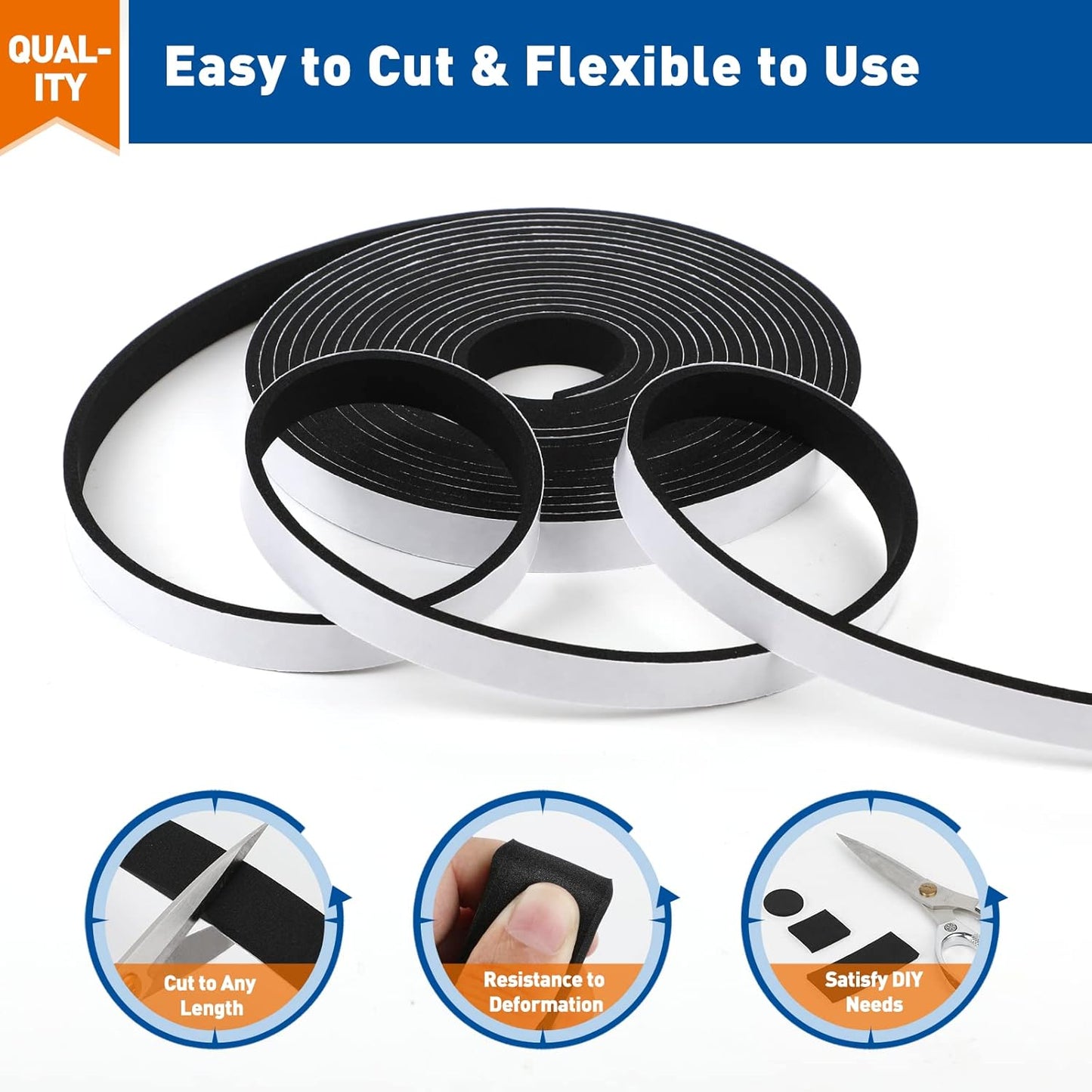 MAGZO Weather Stripping Door Seal, 1/2 Inch Wide X 1/8 Inch Thick Adhesive Foam Tape Soundproof Weatherstripping for Windows, 3 Rolls Total 50FT Black