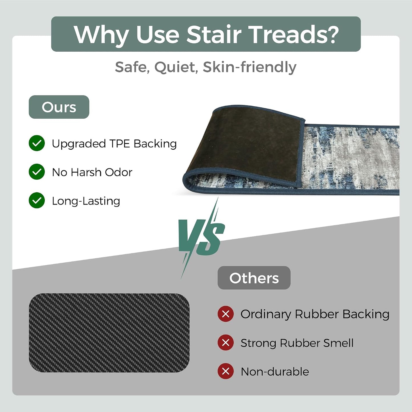 sarben Non Slip Stair Treads for Wooden Steps 15PCS - 8"x30" Indoor Safety Carpet, Edging Mats with TPE Adhesive Backing, Pet and Elderly Friendly Stair Rugs (Taupe) - Colors B