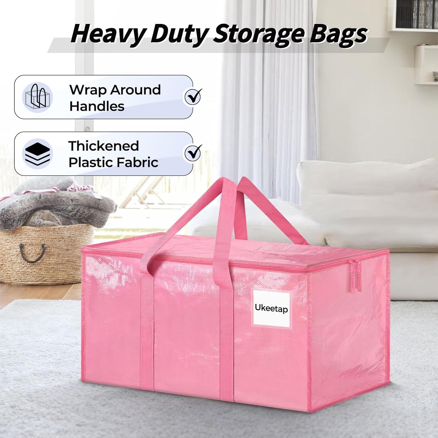 8 Pack Extra Large Heavy Duty Moving Bags, Clear Storage Bins with Lids, Reinforced Handles & Heavy-Duty Zippers Moving Boxes Storage Bags Totes for Clothes Packing, Dorms, College Supplies, Clear