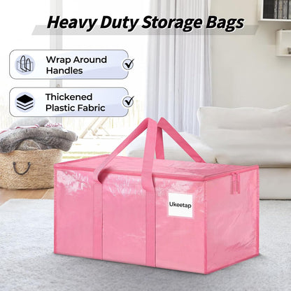 8 Pack Extra Large Heavy Duty Moving Bags, Clear Storage Bins with Lids, Reinforced Handles & Heavy-Duty Zippers Moving Boxes Storage Bags Totes for Clothes Packing, Dorms, College Supplies, Clear