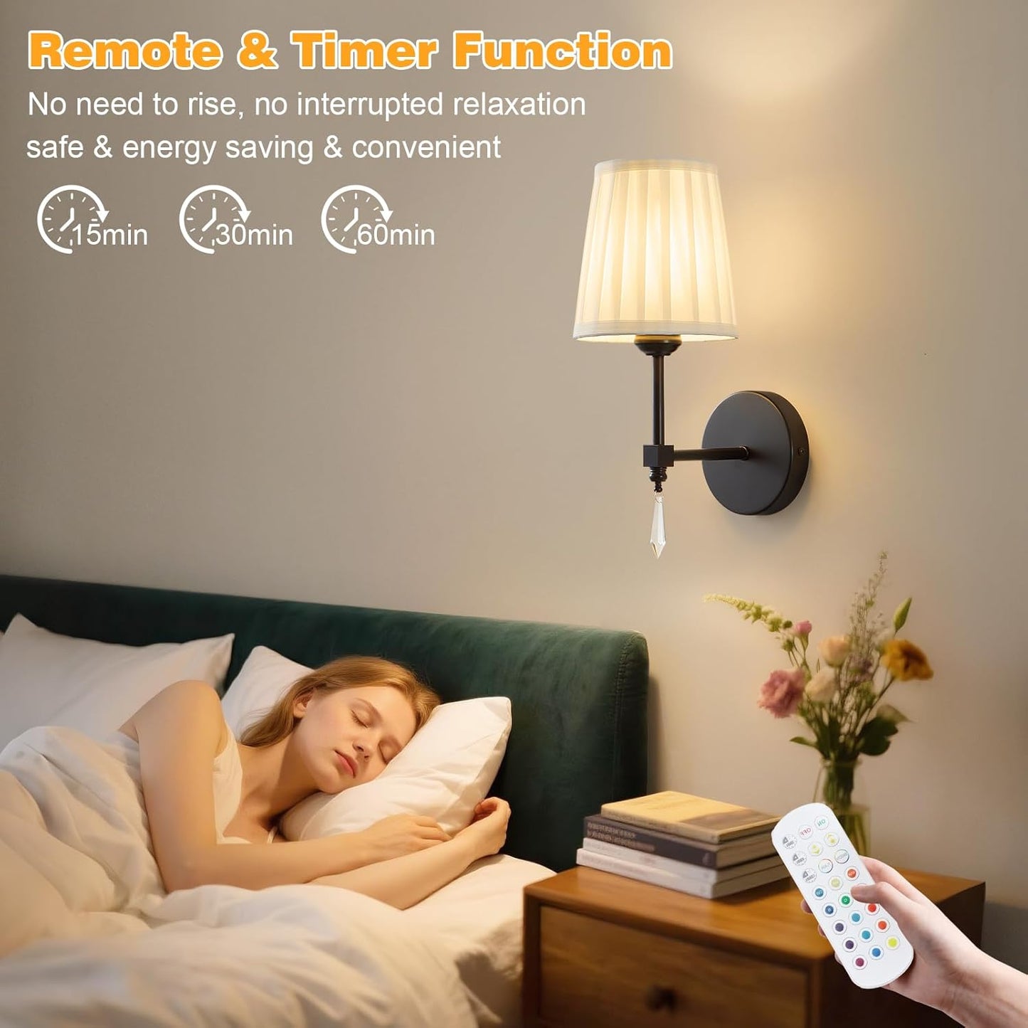 Battery Operated Wall Sconce Set of 2, 10000 Mah Rechargeable Wall Sconces Dimmable 12 RGBS,Remote Wireless Sconces,Gold Sconces Wall Decor Set of 2 Fabric,Cordless Wall Lamp for Bedroom,Living Room