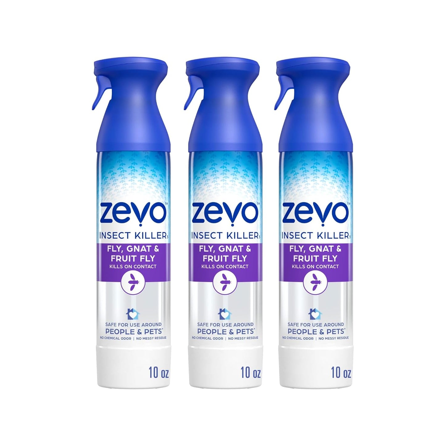 Zevo Flying Insect Killer Spray - Fruit Fly, Gnat, Fly & Mosquito Bug Spray for Home Use with Rosemary & Cornmint Oil - Indoor & Outdoor Use (3 Bottles)