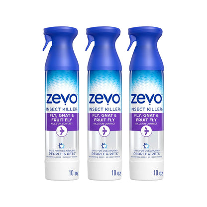 Zevo Flying Insect Killer Spray - Fruit Fly, Gnat, Fly & Mosquito Bug Spray for Home Use with Rosemary & Cornmint Oil - Indoor & Outdoor Use (3 Bottles)