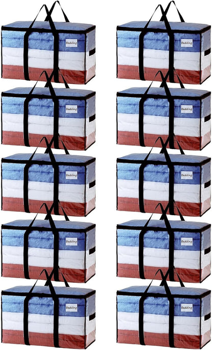 TAILI Extra Large Moving Bags, 4 Pack Blue Heavy Duty Totes For Storage with Visible Window, Wrap Around Handles, Storage Bags for Space Saving, Alternative to Moving Boxes