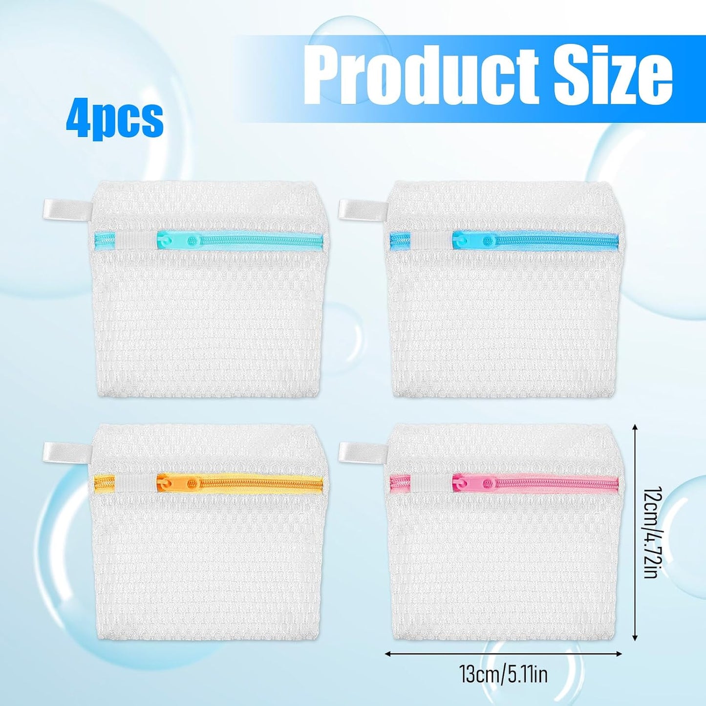 4 PCS Small Laundry Bags Mesh Wash Bags, 4.7×5.1 in Mesh Bag for Laundry Bag for Delicates Durable Zippered Wash Pouch Lingerie Socks Travel