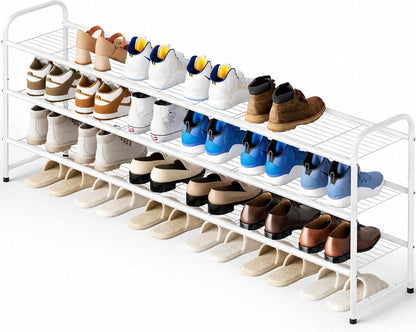 KEETDY 3-Tier Long Shoe Rack for Closet Metal Shoe Organizer for Entryway, Wide Stackable Shoe Storage Shelf with Sturdy Wire Grid for Closet Floor, Bedroom, Black
