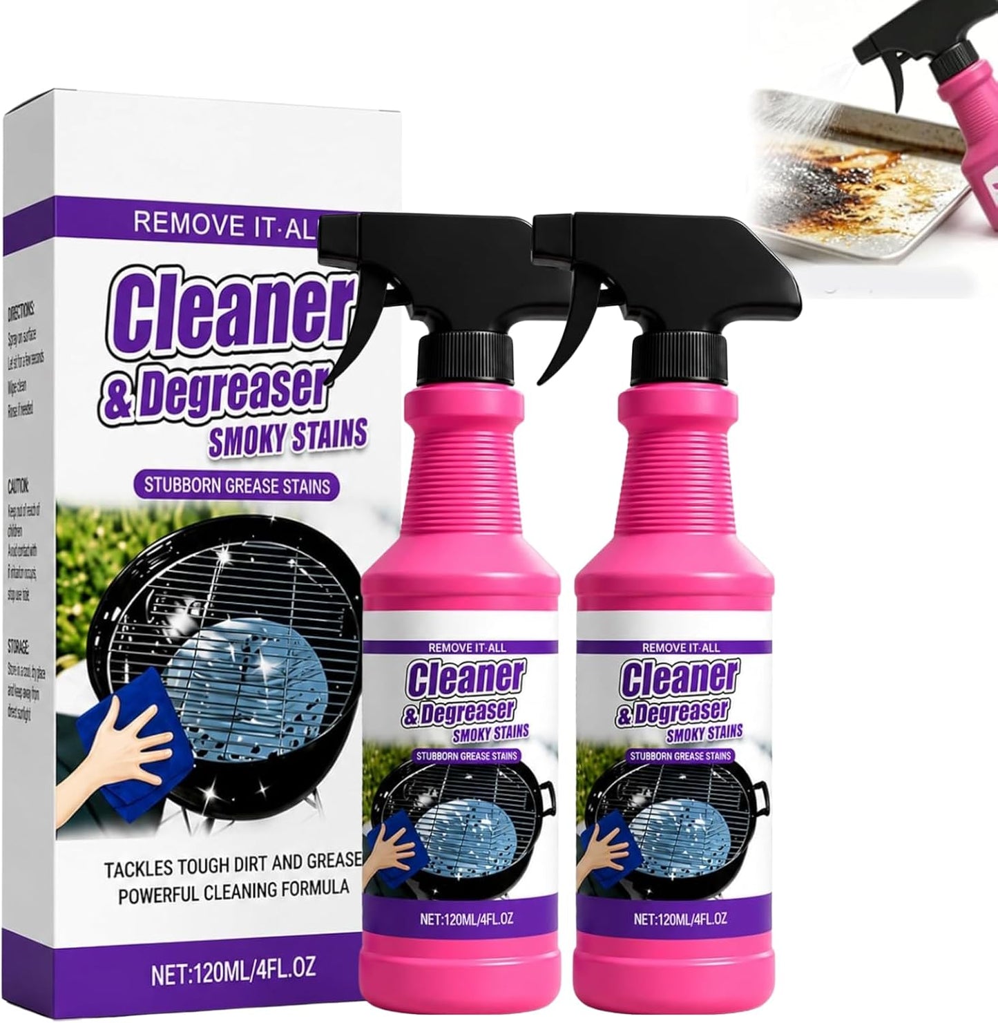 Cleaner&Degrcaser Smoky Stains,Fast-Acting Grill Cleaner Spray,120ml Fast Acting Grill Degreaser Spray for Outdoor Grills,Heavy Duty BBQ Degreaser for Burnt Food & Stubborn Grease. (1)