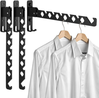 Wall Mounted Clothes Hanger Rack, Heavy Duty Folding Garment Hooks with Swing Arm, Space Saving Laundry Drying Organizer for Bathroom Bedroom, Black 3-Pack