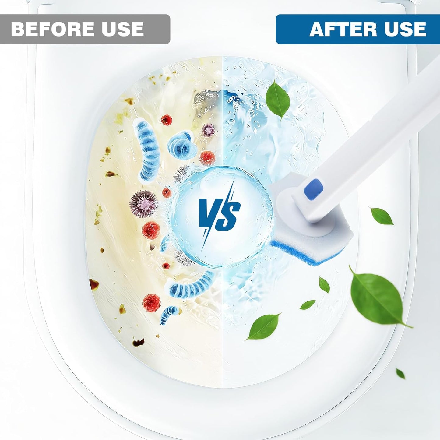 Disposable Toilet Brush with 48 Refills,Cleaning wand,No-Touch Hygienic Cleaning System