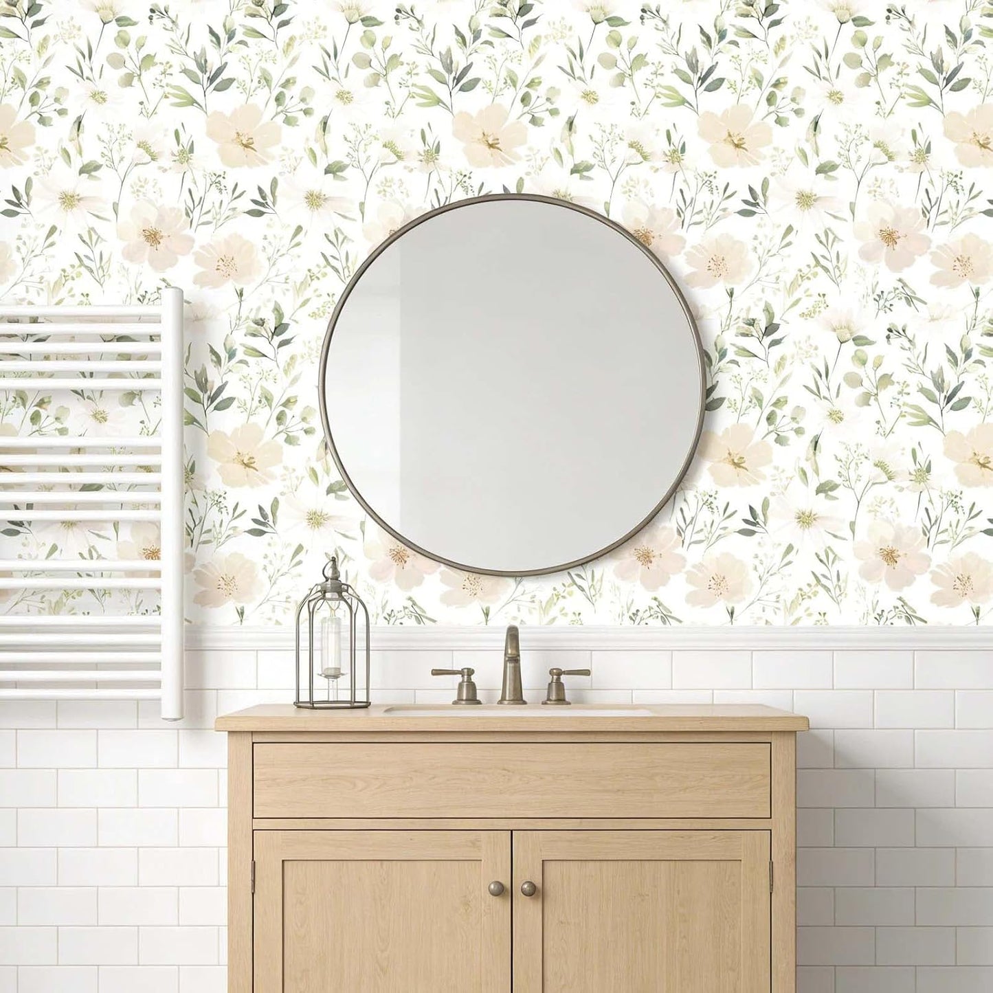 Sage Green Floral Peel and Stick Wallpaper Self Adhesive Removable Modern for Bedroom Accent Wall Renter Friendly Thick Watercolor Natural Flower Wallpaper 17.7" x 118"