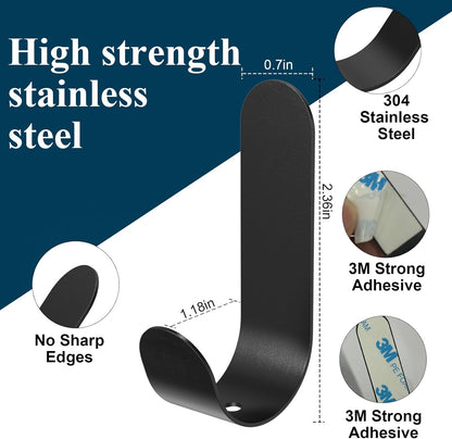 ATDOALL Adhesive Towel Hooks, 20 PCS Stainless Steel Self Adhesive Wall Hooks, Black Heavy Duty Shower Hook, Waterproof Oilproof Rustproof for Bathroom, Kitchen, Living Room