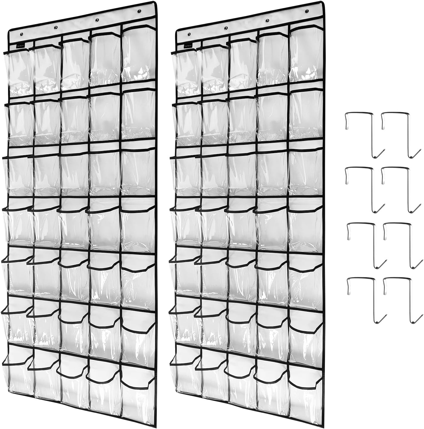 1 Pack 35 Clear Crystal Pockets Large Hanging Shoe Organizer Over The Door Shoe Rack for Closet Door Storage Shoe Holder Hanger, 4Hooks, white (67.7'' x 26.4'')