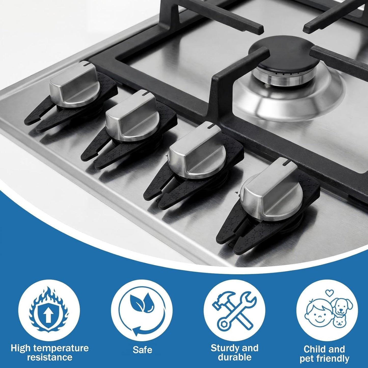 Zhehao 8 Pcs Gas Stove Knob Locks Stove Knob Safety Covers Silicone Child Proof Oven Locks for Kitchen Prevent Accidental Touch Child Pets Safety