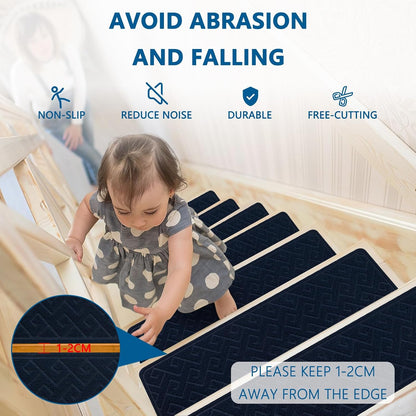 KOOTETA Stair Treads for Wooden Steps Indoor, 15 Pack 8" X 30" Non Slip Carpet Stair Treads with Reusable Adhesive for Kids Elders and Dogs, Surface Polyester TPR Backing Stair Runner Rugs, Dark Grey
