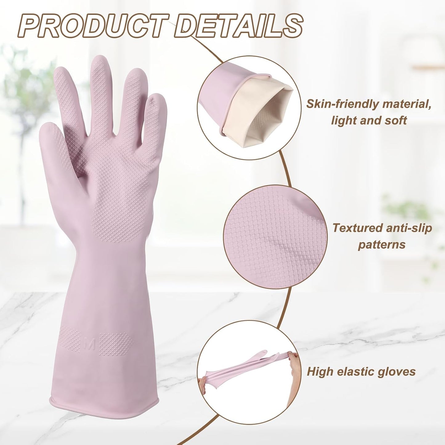 uxcell Rubber Cleaning Gloves, Reusable Household Dishwashing Long Rubber Gloves with Non-slip Grip