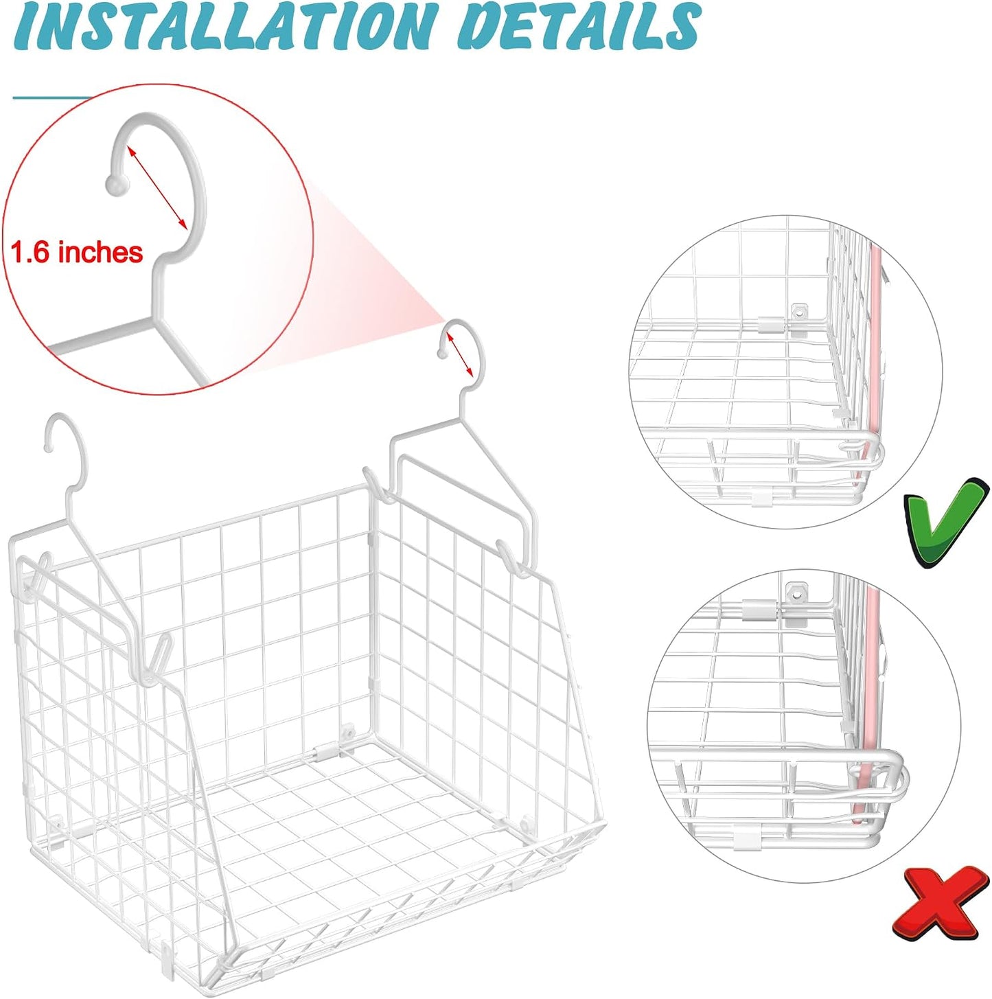 X-cosrack 3-Tier Hanging Closet Organizer, Laundry Room Organization | Space Saving Shelves with 1.65" Hook & 5 S-Hooks | Hanging Wire Baskets (12.4" W x 8.8" H x 10.24-11.8" D)