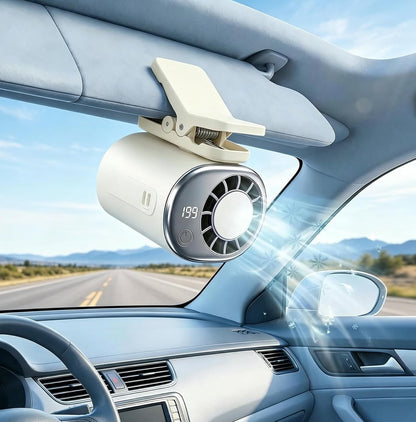 Car Clip on Cooling Fan with LED Display - 360° Rotation, 199 Speeds & Semi-Cooling Technology, 2000mah Rechargeable Personal Mini Fan, Portable Clip on Fans for Cars, Travel, Camping