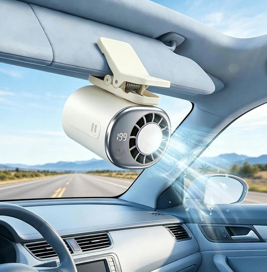 Car Clip on Cooling Fan with LED Display - 360° Rotation, 199 Speeds & Semi-Cooling Technology, 2000mah Rechargeable Personal Mini Fan, Portable Clip on Fans for Cars, Travel, Camping