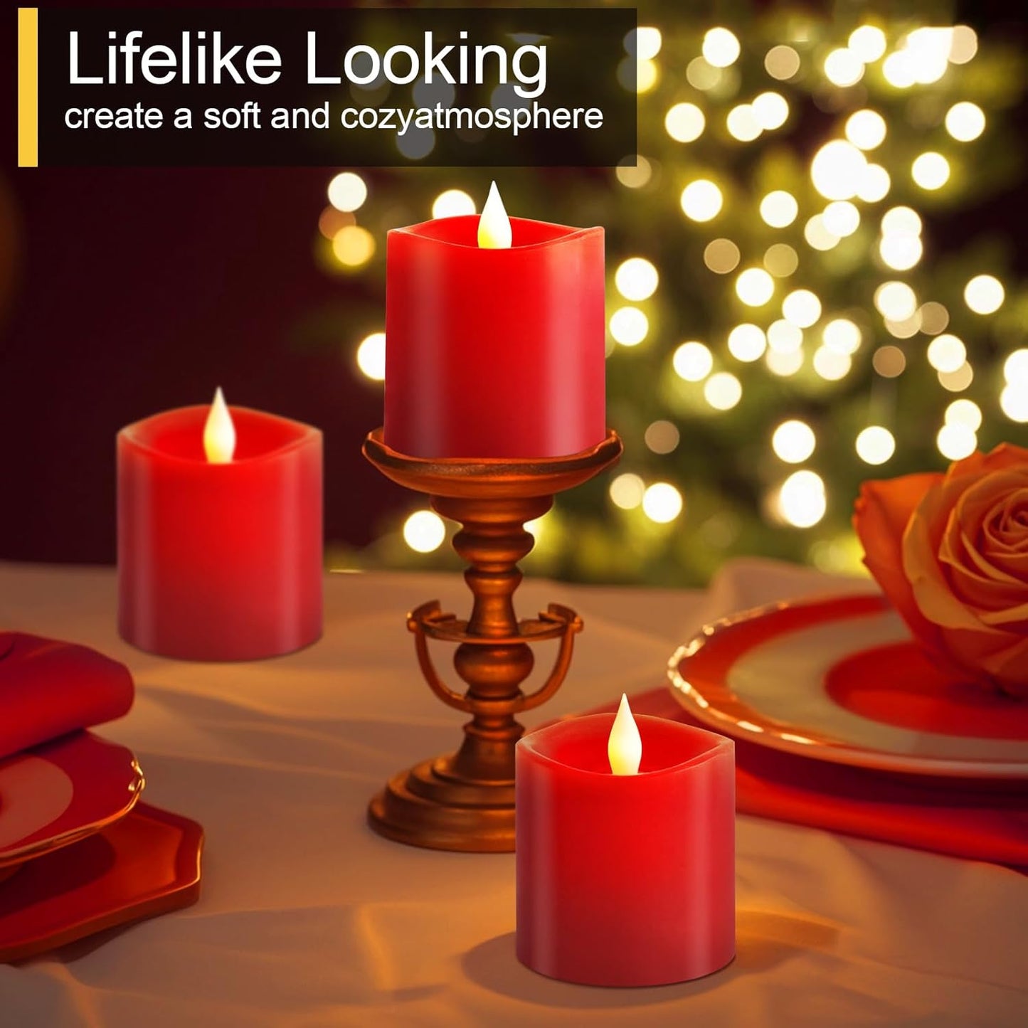 3x3 Flameless Candles with Remote Set of 2, 3 inch Battery Candles Flickering with Timer, LED Pillar Candle for Indoor/Outdoor, White