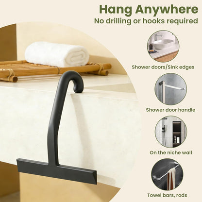 Shower Squeegee for Glass Doors - 10 Inch Ergonomic Round Grip, All-in-One Silicone Design with Built-in Hook Design for Easy Hanging, Efficient for Bathroom, Tile Wall, Car
