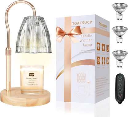 Candle Warmer Lamp with 3 Bulbs, Adjustable Height Dimmable Candle Warmer with Timer, Candle Lamp with Charming Gift Box Ribbon,Birthday Gifts for Women Mom, House Warming Gifts New Home Decor