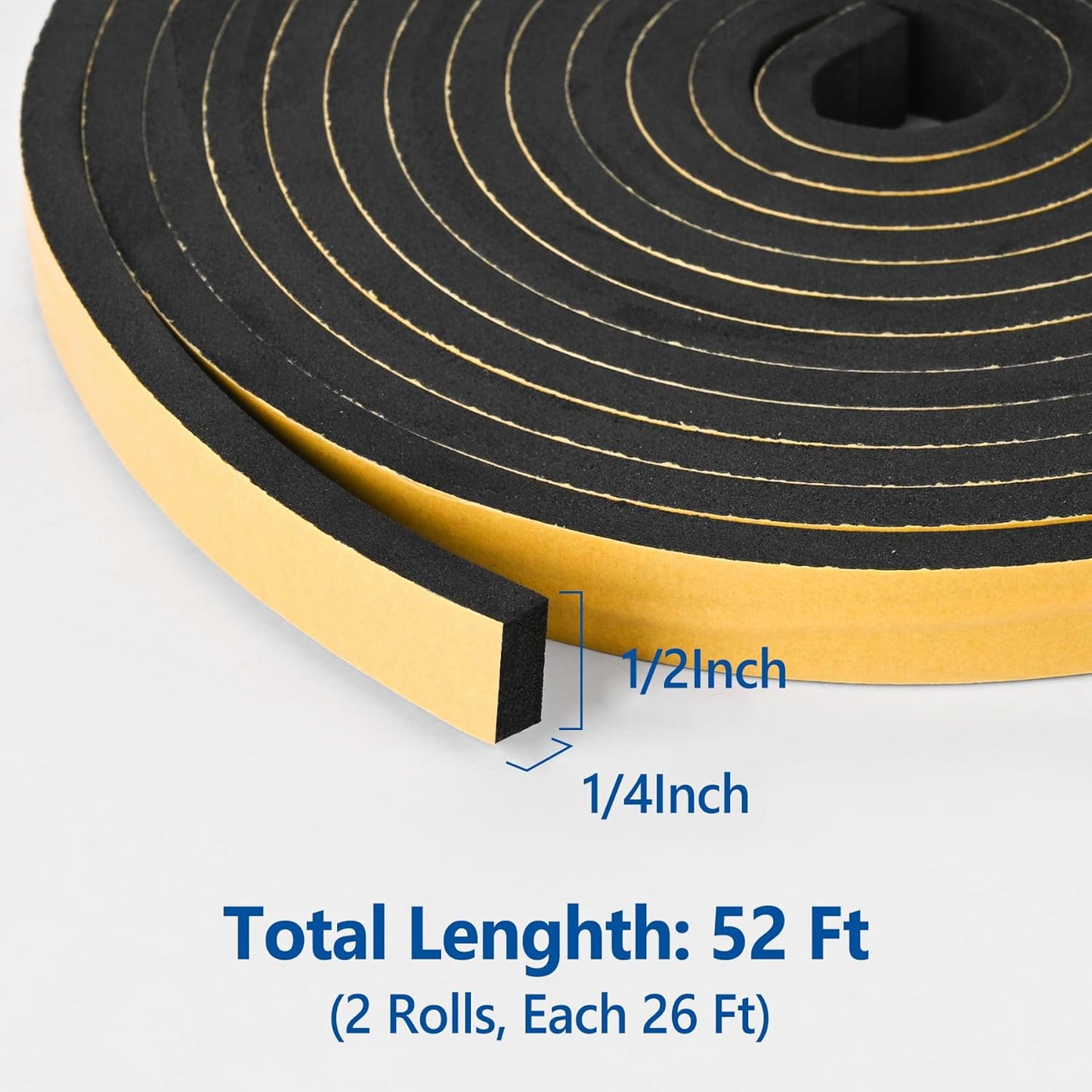Kikerike Self Adhesive Foam Tape Weatherstrip 1/2In x 1/4In x 16.5Ft High Density Foam Insulation Strips Seal Weather Stripping with Strong Adhesive for Door and Window Sound Isolation Soundproofing