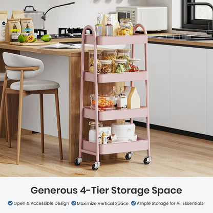 DUMOS 3 Tiers Rolling Cart, Utility Cart, Metal, White | Mobile Storage, Lockable Wheels, Utility Shelving Unit, Kitchen, Bathroom, Laundry, Narrow Places