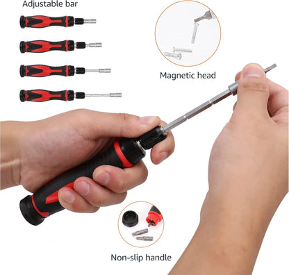 Amazon Basics 27-Piece Ratchet Screwdriver and Socket Set, Light-Duty T-Handle with Magnetic Bit Holder, Cr-V Steel, for Household DIY, Electronics and Appliance Repair, Compact Tool wit Hard Case