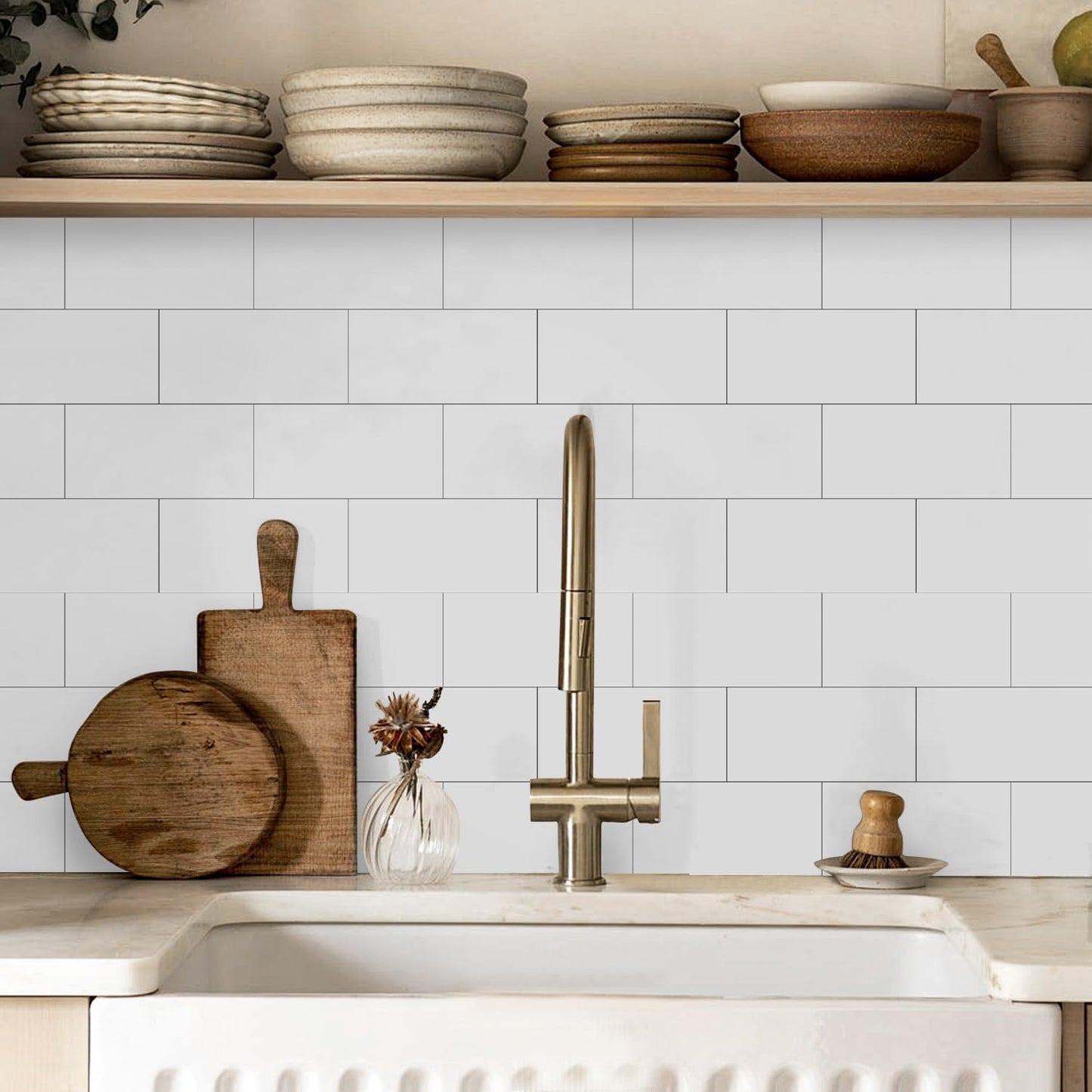 VICCI 32Pcs Tile Decals - Peel and Stick Kitchen Backsplash - Decorative Wall Tiles Stickers 8" x 4" Self-Adhesive Waterproof Removable for Bathroom Cabinets Home DIY Projects Decor