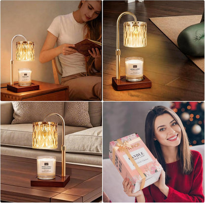 Candle Warmer Lamp with Timer & Dimmer, Candle Warmer Height Adjustable, Fits All Jar Scented Candles, Candle Lamp with 3 Bulbs, Charming Gift Box with Ribbon for Gifting