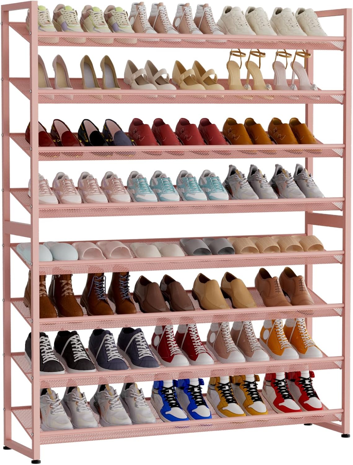 Large Shoe Rack 8 Tier Shoe Organizer, Heavy Duty Metal 4-Tier Stackable Shoe Storage Vertical Shoe Rack for Closet Front Door Entrance, Up to 50 Pairs, 44.8" W x 11.4" D x 56.7" H, Black