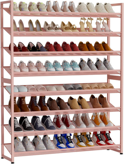 Large Shoe Rack 8 Tier Shoe Organizer, Heavy Duty Metal 4-Tier Stackable Shoe Storage Vertical Shoe Rack for Closet Front Door Entrance, Up to 50 Pairs, 44.8" W x 11.4" D x 56.7" H, Black