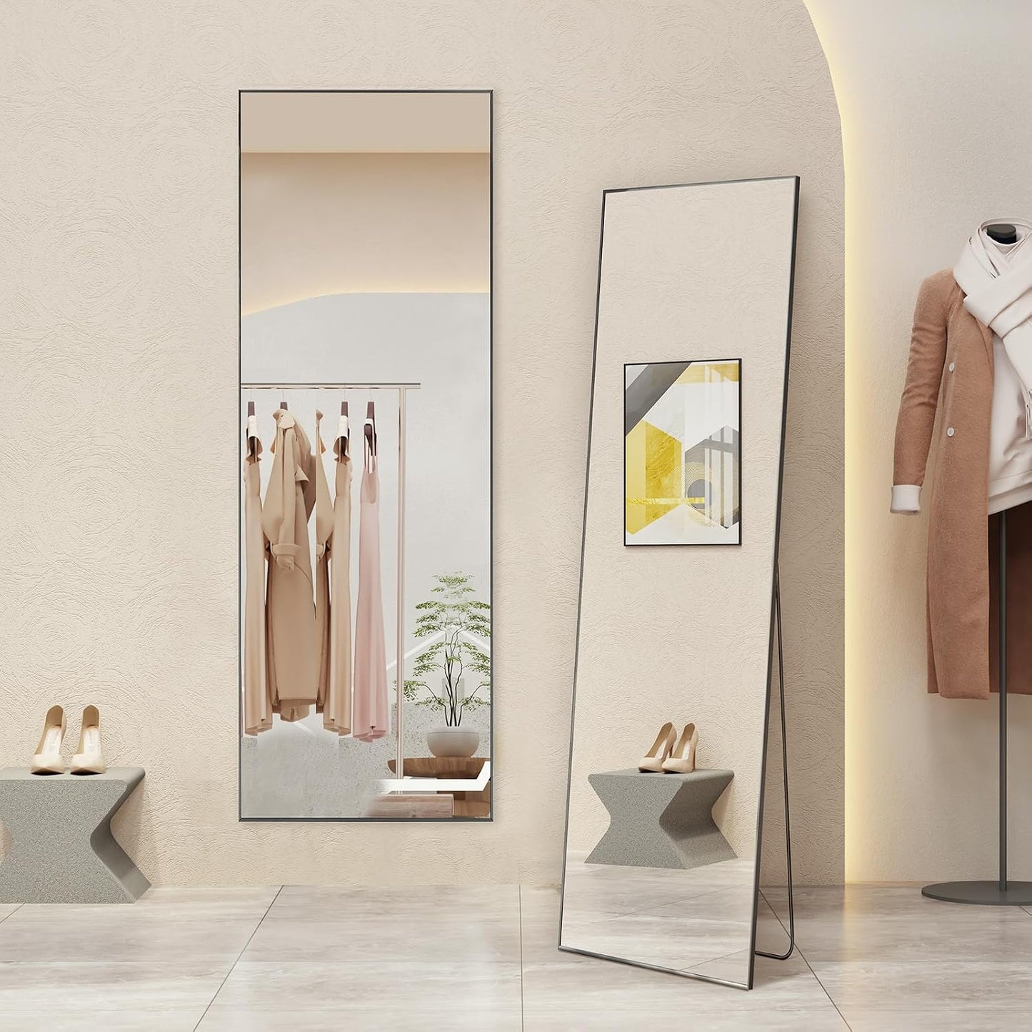 Arched Mirror Full Length, Upgraded 16"x59" Body Wall Mirrors with Shatter-Proof Glass, Floor Standing, Hanging or Leaning, Tall Arch Mirror with Stand Aluminum Alloy Frame for Bedroom Cloakroom