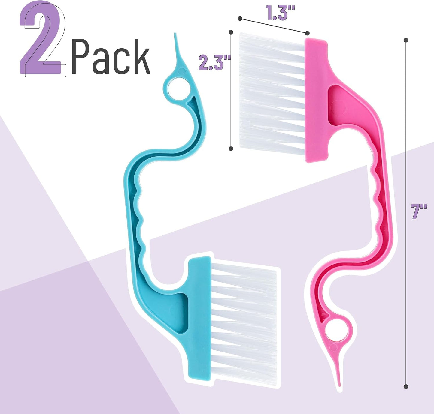 Slick- Window Track Cleaning Brush, 2 Pack, Blue Ergonomic Handle | Built-in Scraper, Multipurpose Window Track Cleaning Tool for Sliding Doors, Windows, Corners, Dust, Dirt & Narrow Gaps