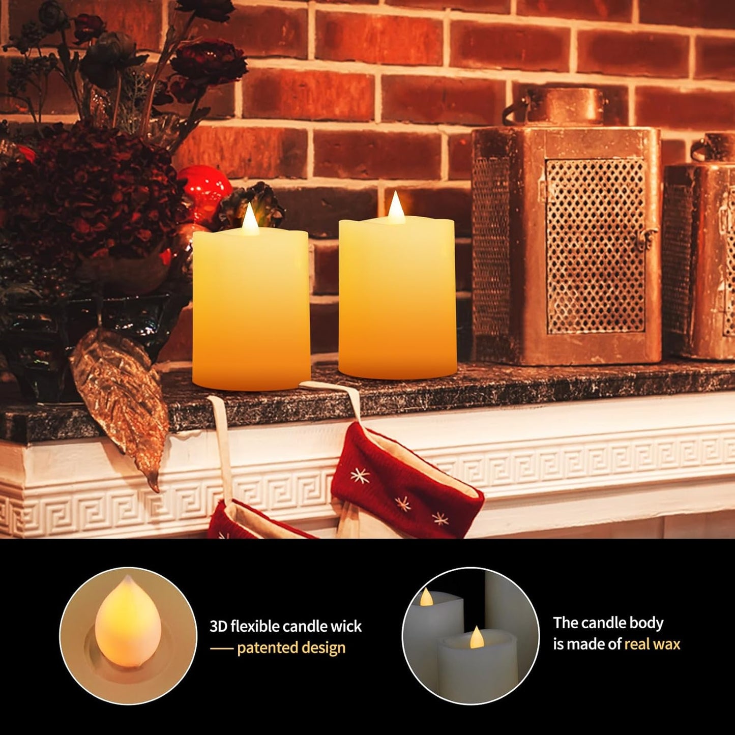 3x3 Flickering Flameless Candles Set of 2, 2AA Battery Life 600 Hours Battery Candles Flickering with Timer,3 inch Flameless Candles with Remote for Indoor/Outdoor, Ivory
